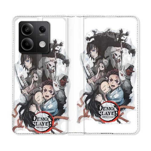 Housse Cuir Portefeuille Pour Xiaomi Redmi Note 13 5g Manga Demon Slayer Blanc