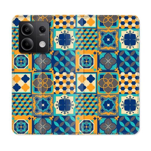 Housse Cuir Portefeuille Pour Xiaomi Redmi Note 13 5g Texture Carreau Ciment Orange