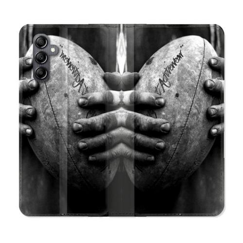 Housse Cuir Portefeuille Pour Samsung Galaxy S24 Sport Rugby Ballon Vintage