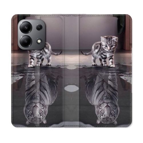 Housse Cuir Portefeuille Pour Xiaomi Redmi Note 13 4g Animal Chat Reflet