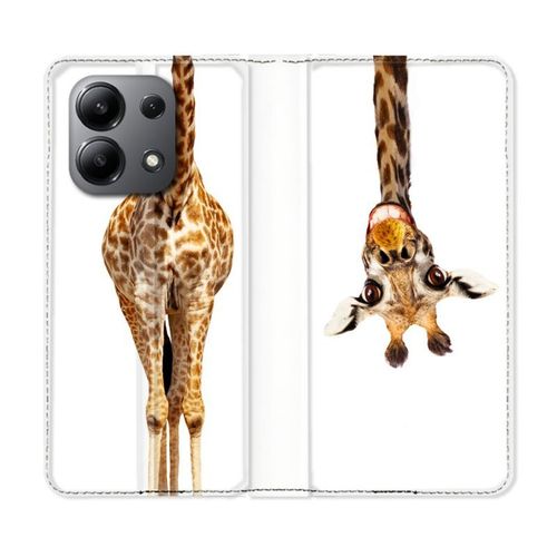 Housse Cuir Portefeuille Pour Xiaomi Redmi Note 13 4g Animal Girafe Blanche