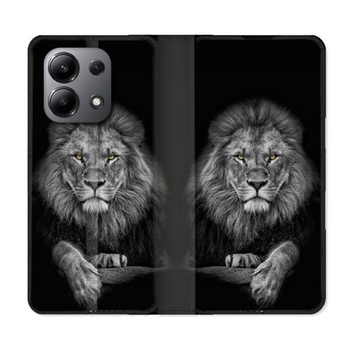 Housse Cuir Portefeuille Pour Xiaomi Redmi Note 13 4g Animal Lion Majestueux
