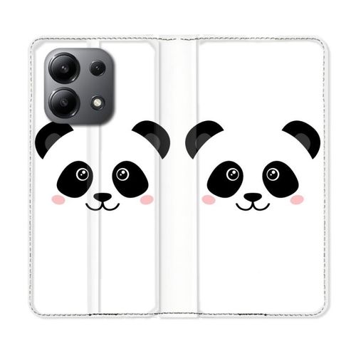 Housse Cuir Portefeuille Pour Xiaomi Redmi Note 13 4g Animal Panda Blanc