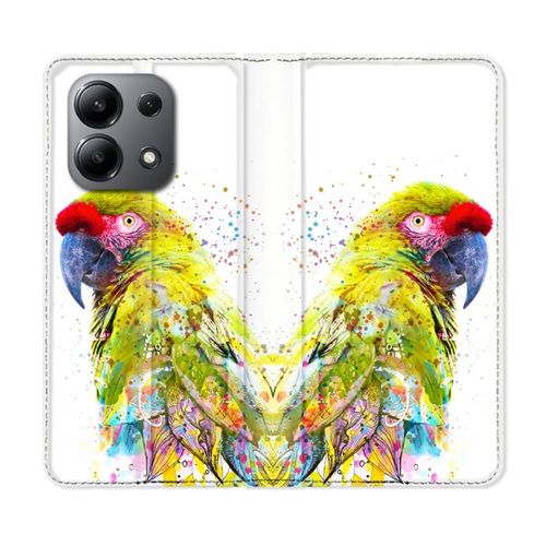 Housse Cuir Portefeuille Pour Xiaomi Redmi Note 13 4g Animal Perroquet Jaune