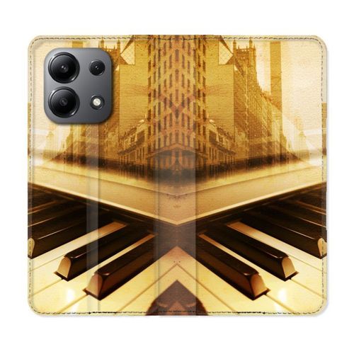 Housse Cuir Portefeuille Pour Xiaomi Redmi Note 13 4g Musique Piano Retro