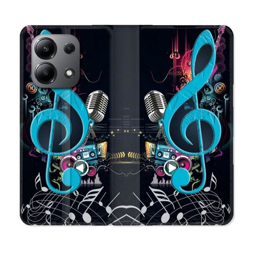 Housse Cuir Portefeuille Pour Xiaomi Redmi Note 13 4g Musique Cle Sol Bleu