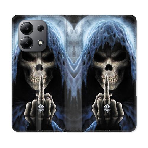 Housse Cuir Portefeuille Pour Xiaomi Redmi Note 13 4g Tete De Mort Doigt