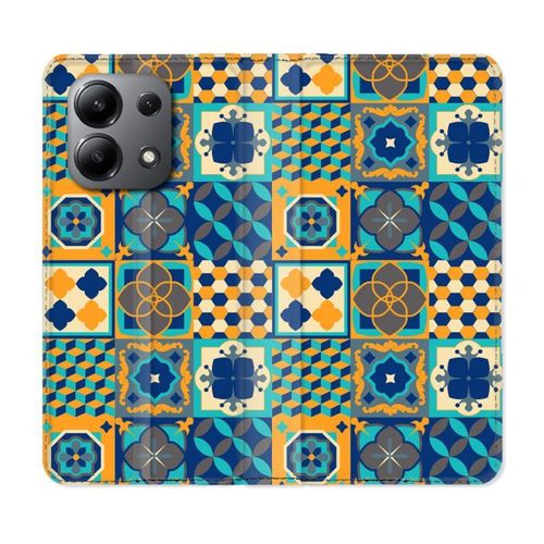 Housse Cuir Portefeuille Pour Xiaomi Redmi Note 13 4g Texture Carreau Ciment Orange