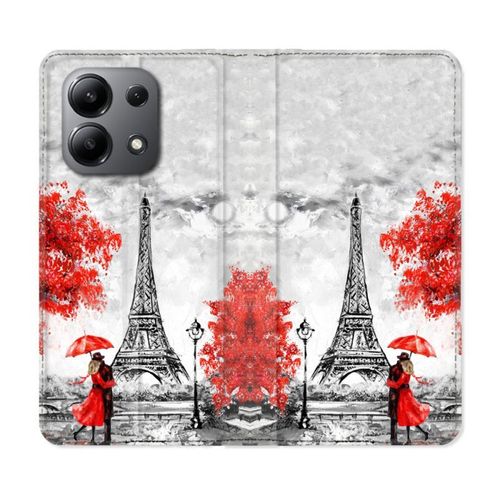 Housse Cuir Portefeuille Pour Xiaomi Redmi Note 13 4g Voyage France Paris Rouge