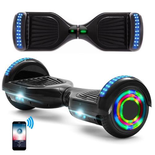 Gyroskates Et Gyropodes Bluetooth Lumière Led 2 Roues Overboard Noir Hoverboard Pour Enfant 6 A 15