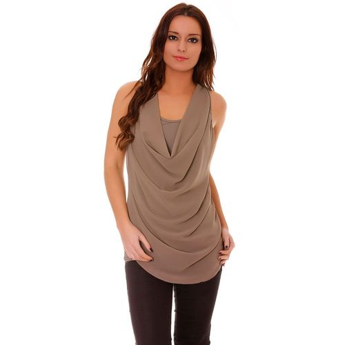 Miss Wear Line - Top Taupe À Col Tombant En Voilage