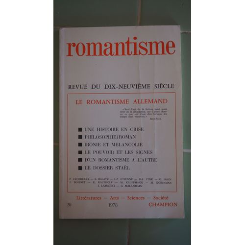 Romantisme Revue Du Dix-Neuvième Siècle N° 20 
