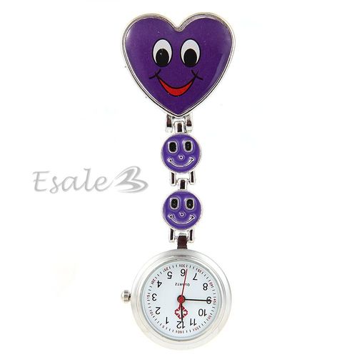 Montre Infirmière Violet Mouvement À Quartz Forme Coeur Attache Epingle Neuf