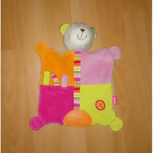 Doudou Peluche Mouchoir Ours Oursonne Baby Sun Babysun Orange Vert Rose Anneau Dentition Éveil Bébé Naissance