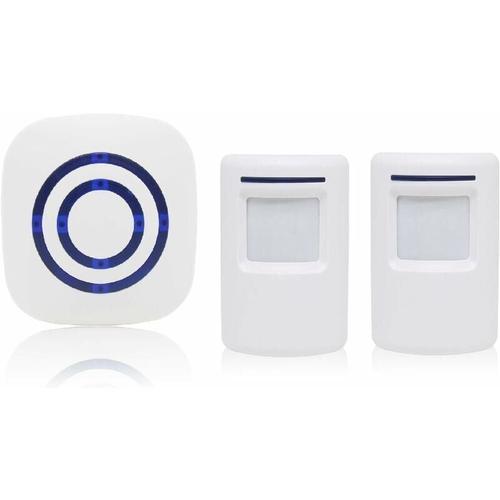 Alarme de passage sonnette de magasin Système sans fil avec détecteur de mouvement d'accès 38 sonneries Jusqu'à 100 m de portée blanc