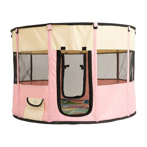 Clôture Ronde Intérieure/Extérieure Pour Parc Animalier Portable Pliable Tente Pour Animaux De Compagnie Fermée Pour Chat Et Chien (Pink)