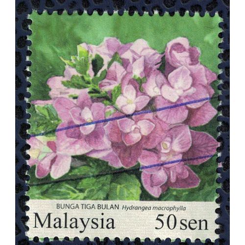 Malaisie 2010 Inutilisé Par Traits Used Flowers Fleurs Bunga Tiga Bulan Hydrangea Macrophylla Hortensia