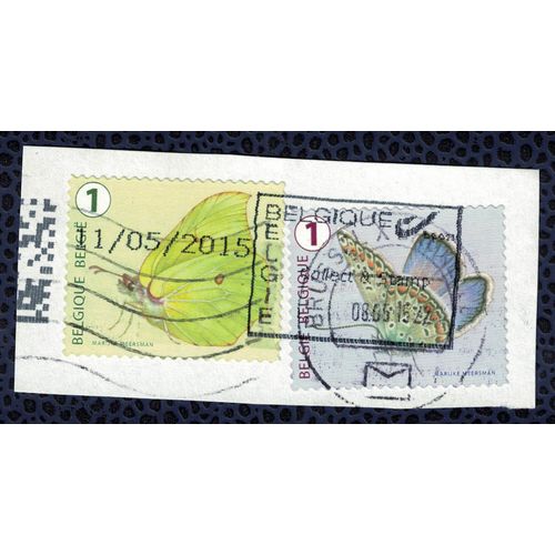 Belgique 2014 Lot 2 Oblitérés Used Papillons Gonepteryx Rhamni Et Polyommatus Icarus