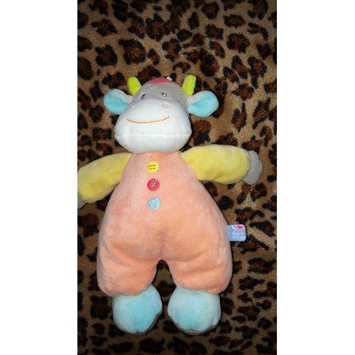 Doudou Vache Sucre D'orge Orange Jaune Bleu 26 Cm