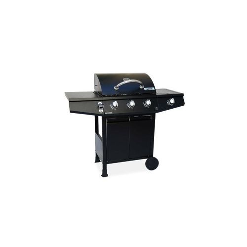 Barbecue à Gaz Sur Roulette 4 Bruleurs Feu Latéral Tablette Latérales Thermomètre Rangement Placard Plancha Grillade BBQ