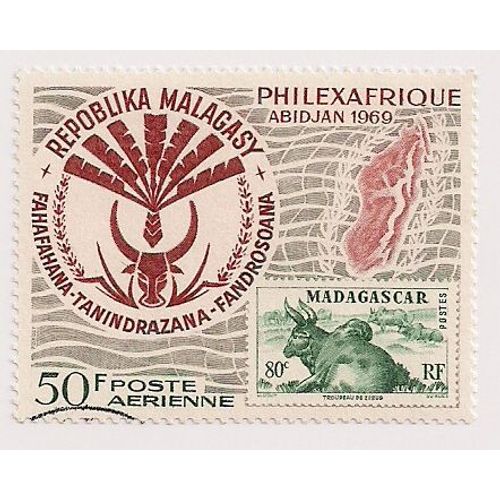 Madagascar- 1 Timbre Oblitéré Philexafrique Abidjan 1969- Faciale 50f