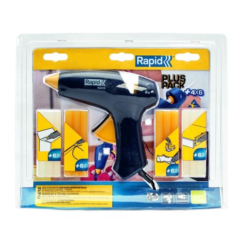 Rapid EG212 Pistolet à Colle de diamètre 12 mm et de 4 sortes de 24 bâtons de colle 5000530, bleu