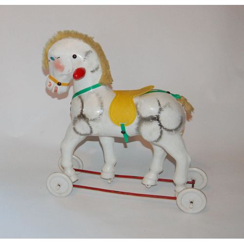 Petit Cheval En Plastique A Roulette 1960