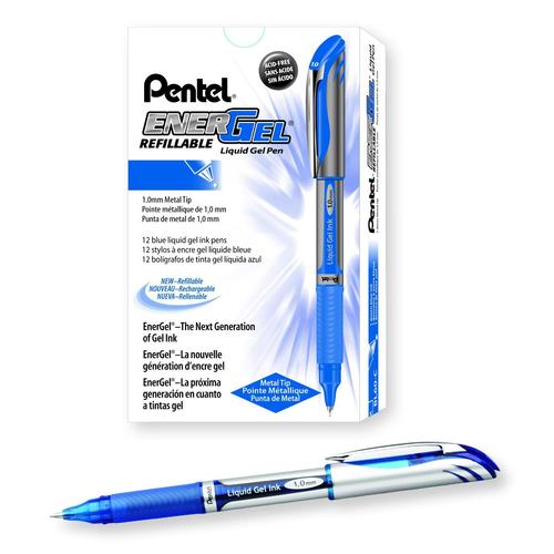 Pentel Energel Roller Rechargeable 1 Mm Bleu Lot De 12