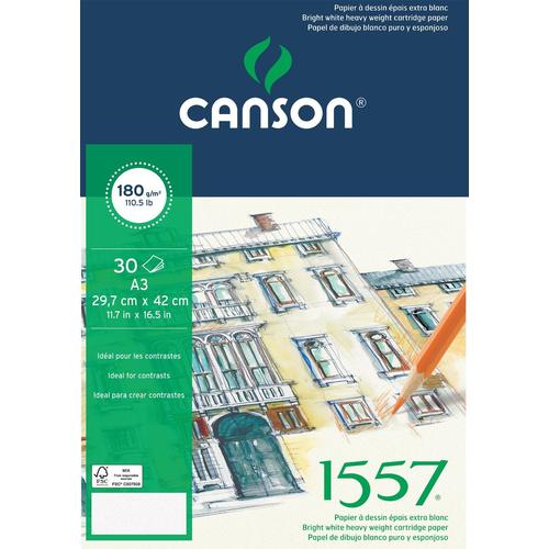 Canson 1557 204127415 Bloc 30 Feuilles Papier À Dessin 180g Grain Léger A3 Blanc Pur