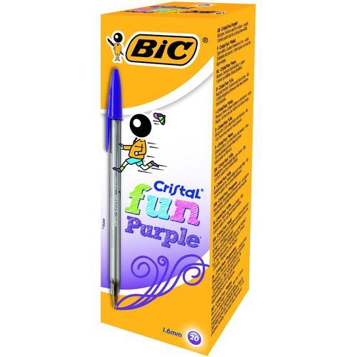 Bic Cristal Fun 1,6 Stylo-Bille Non Rétractable Violet - Lot De 20 Stylos