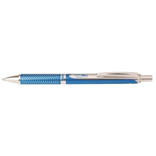 Pentel Bl407s-A Energel Stylo Roller À Encre Gel Liquide Manche En Métal Sterling Bleu Mat Mine 0,35 Mm Encre Noire