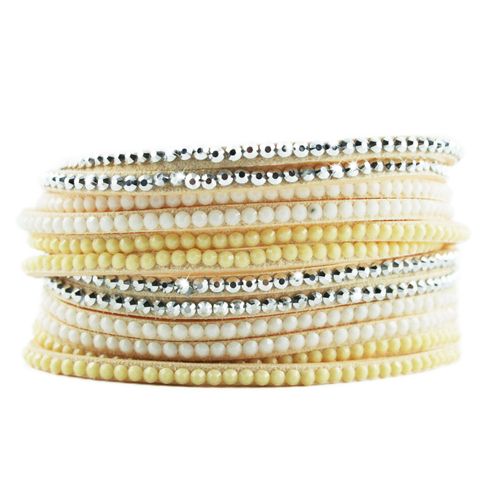 Bracelet Wrap Slake Cristal Double Tours Brillants En Cuir De Daim Beige