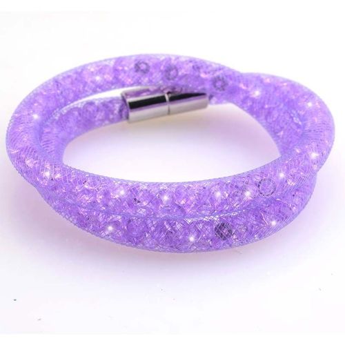 Bracelet Stardust Double Tour Strass Cristaux Fermoir Magnétique Argenté Violet