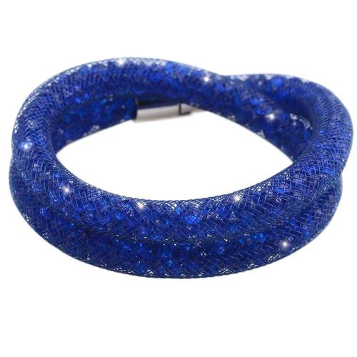 Bracelet Stardust Double Tour Strass Cristaux Fermoir Magnétique Argenté Bleu