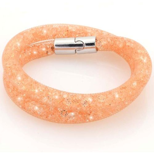 Bracelet Stardust Double Tour Strass Cristaux Fermoir Magnétique Argenté Champagne