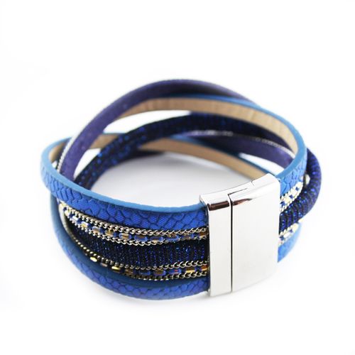 Bracelet Wrap Slake Strass Brillants Cristal En Cuir De Daim Bleu