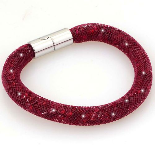 Bracelet Stardust Cristal Strass Brillants Fermoir Magnétique Argenté Rouge