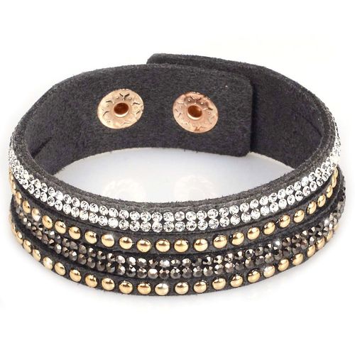 Bracelet Wrap Slake Cristal  En Cuir Retourné De Daim Gris Et Cristaux Zyrconium