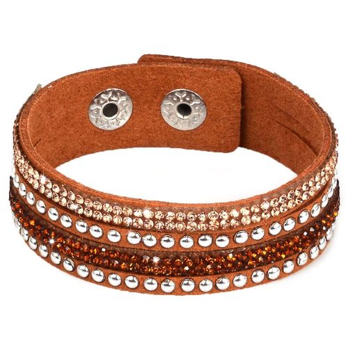 Bracelet Wrap Slake Cristal  En Cuir Retourné De Daim Marron Et Cristaux Zyrconium