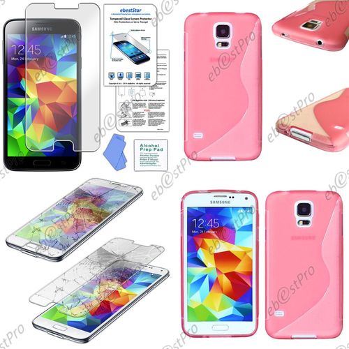 Ebeststar ® Etui Housse Coque S-Line Silicone Protection En Gel Pour Samsung Galaxy S5 Sm-G900f, G900, G900h, Couleur Rose + 1 Film Verre Trempé
