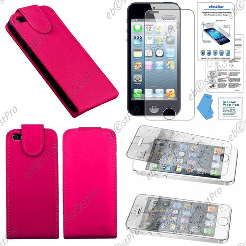 Ebeststar ® Film Verre Trempé Pour Apple Iphone 5s, 5 Housse Simili Cuir À Clapet Coque Etui, Couleur Rose