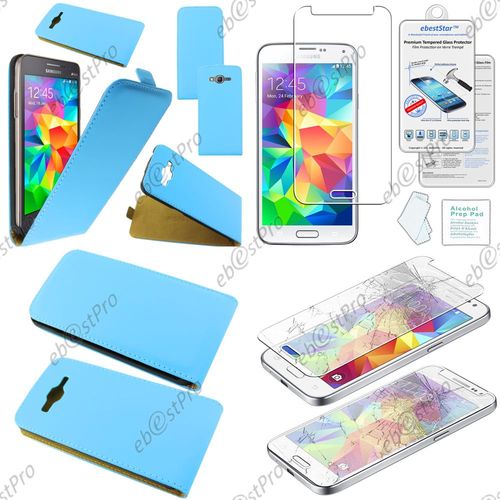 Ebeststar ® Housse Coque Etui En Pu Cuir À Rabat Ultra Fine (Slim Case) Pour Samsung Galaxy Grand Prime Value Edition Sm-G531f, Grand Prime Sm-G530fz G530f, Couleur Bleu + Film Verre Trempé