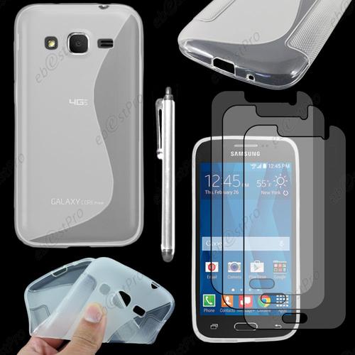 Ebeststar ® Housse Etui Coque Silicone Gel Motif S-Line Protection Souple Pour Samsung Galaxy Core Prime Sm-G360f, Couleur Transparent + Stylet 3 Film