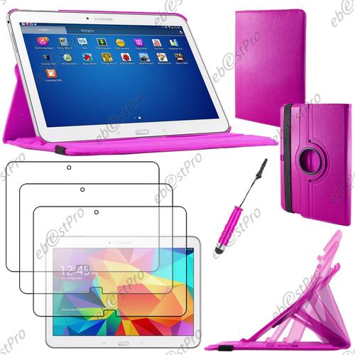 Ebeststar ® Housse Coque Etui Pu Cuir Rotatif Avec Support À Rotation 360° Pour Samsung Galaxy Tab 4 10.1 Sm-T530, T531 T535, Couleur Violet + Mini Stylet 3 Film