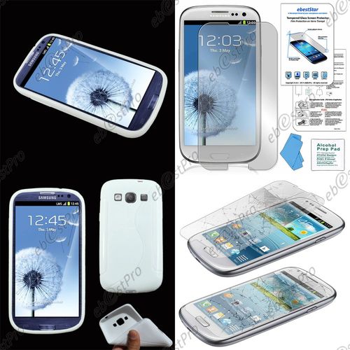 Ebeststar ® Etui Housse Coque S-Line Silicone Protection En Gel Pour Samsung Galaxy S3 I9300 I9305, Couleur Blanc + 1 Film Verre Trempé