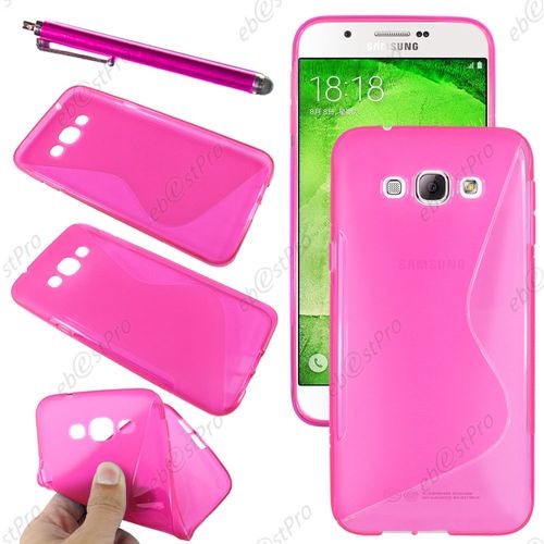 Ebeststar ® Housse Etui Coque Silicone Gel Motif S-Line Protection Souple Pour Samsung Galaxy A8 Sm-A800f, Couleur Rose + Stylet + Film Protection D'écran