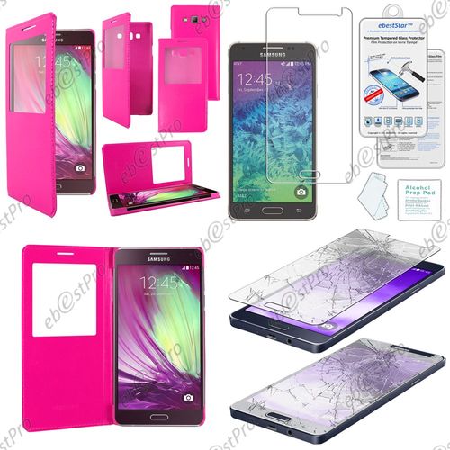 Ebeststar ® Film Verre Trempé Pour Samsung Galaxy A7 Sm-A700f Housse Pochette Protection Coque Cover L-View Portefeuille Livre, Couleur Rose