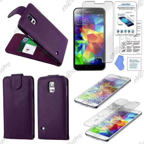 Ebeststar ® Coque Housse Etui Simili Cuir Rabattable Pour Samsung Galaxy S5 Sm-G900f, G900, G900h, Couleur Violet + 1 Film Verre Trempé