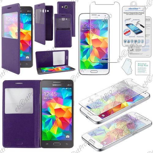 Ebeststar ® Film Verre Trempé Pour Samsung Galaxy Grand Prime Sm-G530fz G530f, Grand Prime Value Edition Sm-G531f Housse Pochette Protection Coque Cover L-View Portefeuille Livre, Couleur Violet
