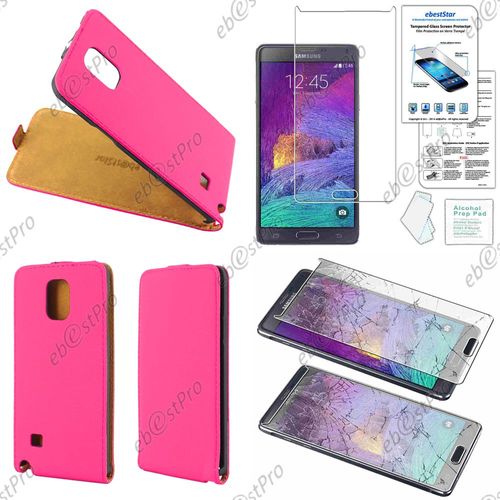 Ebeststar ® Film Verre Trempé Pour Samsung Galaxy Note 4 N910f Etui En Pu Cuir Clapet Ultra Fine Housse Coque, Couleur Rose
